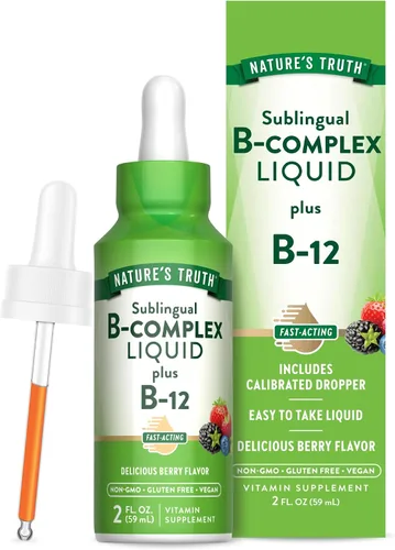 Nature's Truth Sublingual B Complex | con B12 | 2 onzas líquidas | Sabor a bayas | Suplemento vegano, sin OMG y sin gluten