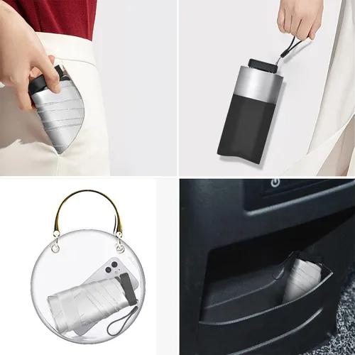 Miniatura 7 de LEAGERA Mini paraguas para bolso, paraguas de protección solar UPF 50+, protector UV, diseño pequeño de micro sombrilla de viaje para mujer