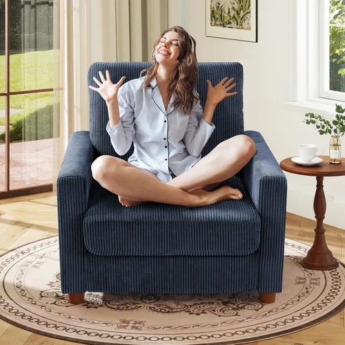 Miniatura 41 de Kidirect Silla de acento extragrande de 35.5 pulgadas, sillas de sala de montaje fácil, silla de lectura de pana para dormitorio, sillas de acento