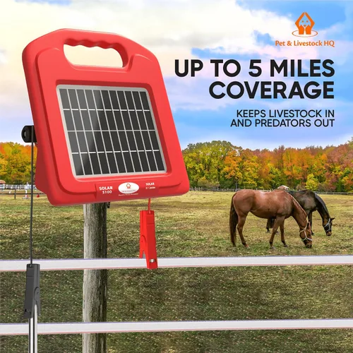 Miniatura 3 de Pet & Livestock HQ Cargador eléctrico solar para valla + cinta de polietileno eléctrica de 1640 pies