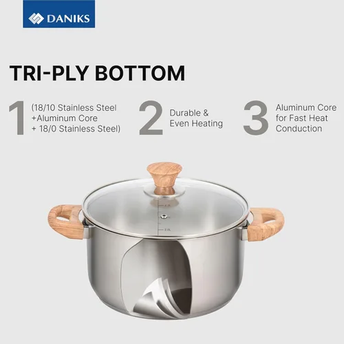 Miniatura 4 de Daniks Oslo - Juego de 6 utensilios de cocina de acero inoxidable con tapas de vidrio, bases de tres capas para calefacción uniforme, compatible