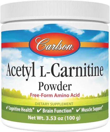 Carlson - Polvo de acetil L-carnitina, aminoácidos de forma libre, salud cognitiva, función cerebral y soporte muscular, 3.53 oz (100 g)