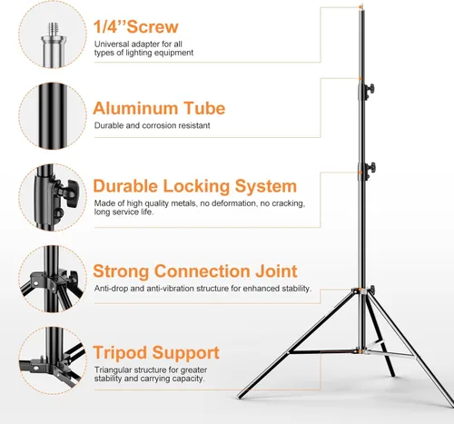 Miniatura 5 de EMART Paquete de 2 soportes de luz resistentes de 8.5 pies, acolchado con resorte, construcción de aluminio, trípode de estudio de video fotográfico