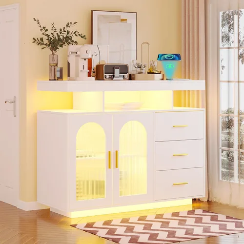 Miniatura 10 de Gurexl Gabinete de buffet LED de 40 pulgadas con estación de carga inalámbrica, sensor automático RGB de 20 colores regulable con inducción