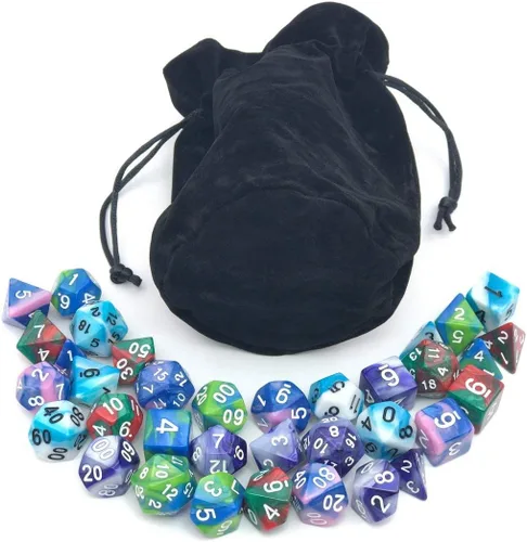 Miniatura 5 de Juego de dados para Dungeons & Dragons, DND, RPG, juego de dados poliédricos, juego de dados surtidos, 35 en total, 5 juegos con bolsa de dados