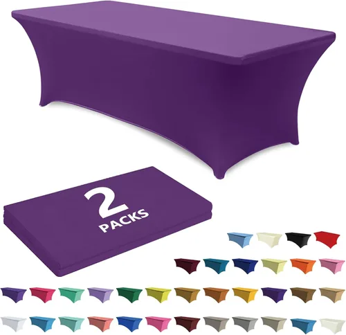 Miniatura 14 de ABCCANOPY Paquete de 2 manteles de elastano negro de 4 pies, elásticos, resistentes a las arrugas, reutilizables, para mesa plegable rectangular