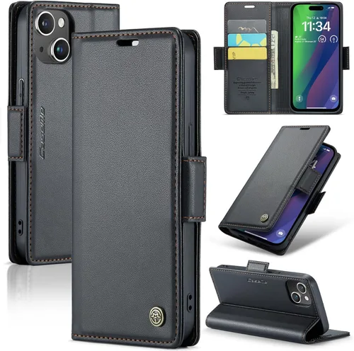 SINIANL Funda tipo cartera compatible con iPhone 15 con tarjetero para mujeres y hombres, con bloqueo RFID, cierre magnético, función atril, de