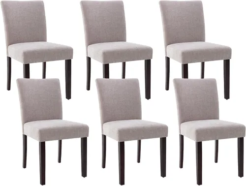 Watson & Whitely Juego de 6 Sillas de Comedor Tapizadas, Sillas de Comedor de Tela sin Brazos con Patas de Madera Maciza y Respaldo para Cocina,