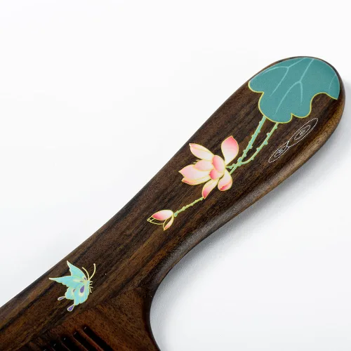 Miniatura 6 de TAN MUJIANG Peine para el cabello de madera natural antiestático (mariposa y loto)