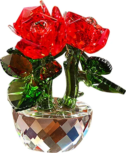 Miniatura 6 de Figura de rosa roja, adorno de cristal para cesta de flores, decoración de sala de estar, dormitorio (cesta de flores)