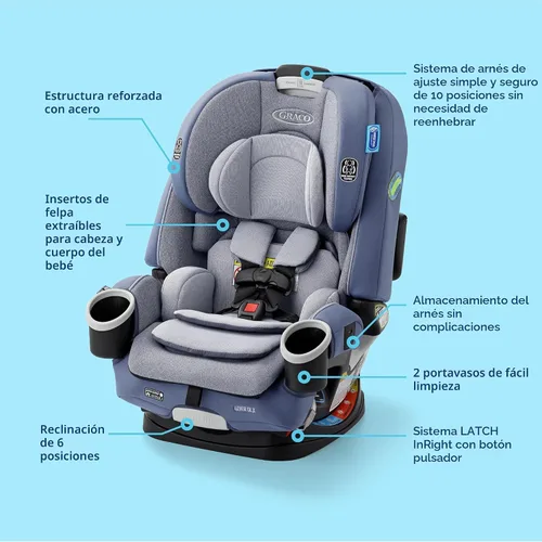 Miniatura 8 de Graco 4Ever DLX 4 en 1, 10 años de uso Asiento de automóvil del bebé al niño pequeño, Maddox, Incluye opciones de asiento orientado hacia atrás