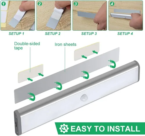 Miniatura 3 de [Versión mejorada] 10 luces LED de armario recargables por USB con sensor de movimiento, 3 modos de luz (G, encendido y apagado), carcasa de Luz