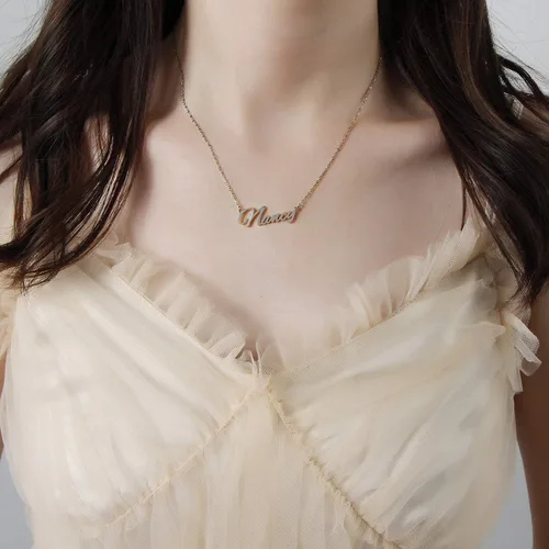 Miniatura 3 de BUREI Women Name Necklace Personalized 14K Gold Plated Name Necklace Nameplate Pendant Jewelry Gift