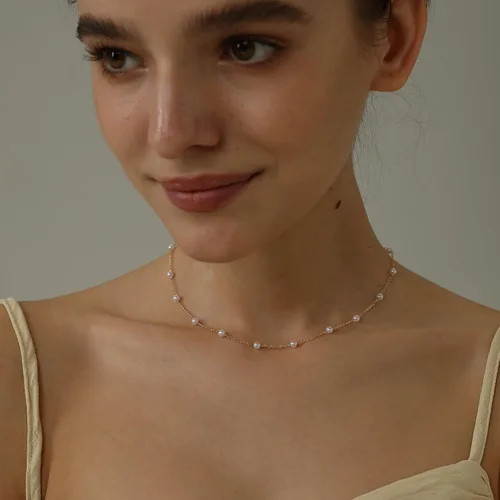 Miniatura 5 de Collares de perlas para mujer, gargantilla de perlas chapadas en oro de 14 quilates, collar de perlas de oro delicado, gargantilla de oro simple