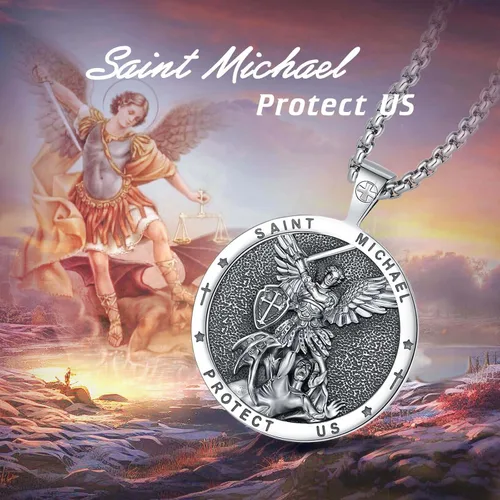 Miniatura 169 de EUDORA Collar de plata de ley 925, San Cristóbal y San Benito, San Miguel, Virgen María, San Judas Tadeo, Cruz de Buen Pastor y Arcángel, Medalla