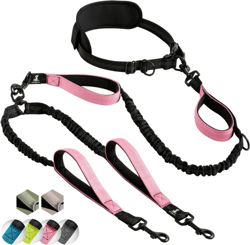 Miniatura 9 de SparklyPets Double Bungee Waist 2 Dog Leash with Back Brace – Dual Dog Leash for Medium/Large Breeds – Running Belt Fanny Pack with Phone, Waste
