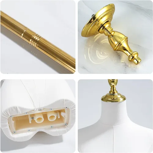 Miniatura 6 de Maniquí femenino ajustable con forma de torso para exhibición de ropa con soporte de metal dorado