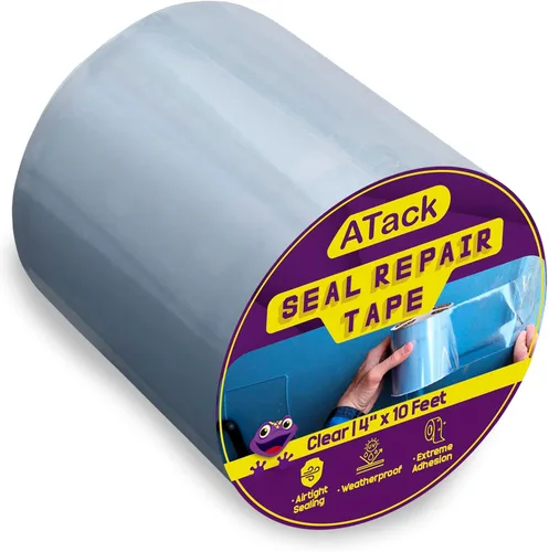 ATack Cinta de parche y sellado impermeable, transparente, 4 pulgadas x 10 pies, cinta de barrera de agua para detener la reparación de fugas en