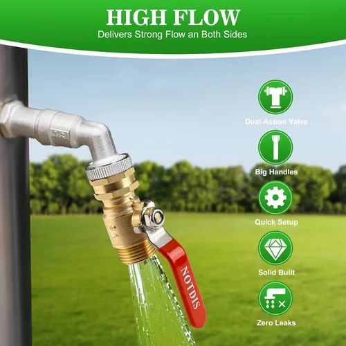 Miniatura 7 de Válvula de cierre de manguera de jardín de latón con diseño de flujo completo - Conector GHT de servicio pesado de 3/4", mango de acero inoxidable