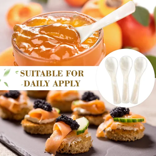 Miniatura 6 de Cucharas de caviar con mango redondo de madreperla, hechas a mano, para caviar, huevo, helado, sal, café, juego de 12 piezas para restaurante