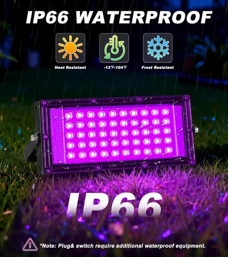 Miniatura 2 de Luz LED Negra de 50W IP66 Impermeable, Luz de Inundación Negra para Exteriores con Enchufe+Interruptor+Cable, para Halloween Neón que Brilla