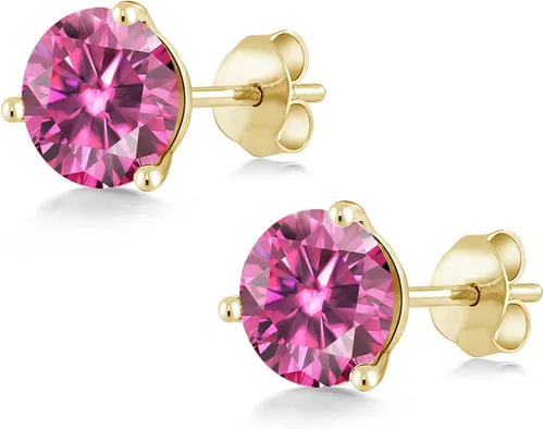 Miniatura 144 de Gem Stone King Aretes de oro de 14 quilates, 0.236 in, piedra natal redonda, Martini, 3 puntas, aretes de oro para mujer
