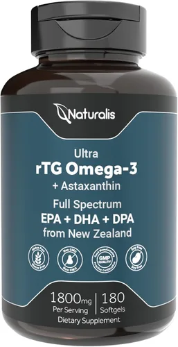Naturalis Aceite de pescado Ultra rTG Omega 3 1800mg de atún salvaje de Nueva Zelanda | Certificado IFOS y de origen sostenible | Omega3s de