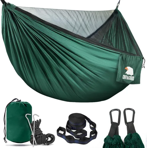 Miniatura 9 de COVACURE Hamaca de camping – Hamaca portátil de capacidad de 772 libras con correas de árbol, hamaca de viaje de nailon de paracaídas duradera