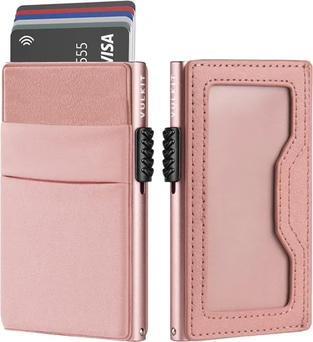 Miniatura 37 de VULKIT Billetera minimalista con ventana de identificación y bolsillo EDC con bolsillo desplegable para tarjetas de crédito y bloqueo RFID, diseño