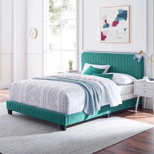 Miniatura 14 de Modway Celine Channel - Cama de terciopelo de alto rendimiento, tamaño Queen, color azul marino