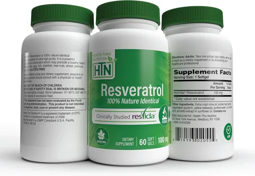 Miniatura 4 de Health Thru Nutrition Resveratrol como ResVida 100mg Trans-Resveratrol Apoya el envejecimiento saludable, la producción de energía celular