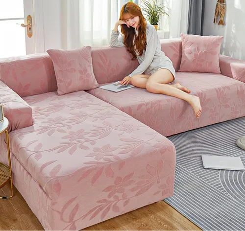 Miniatura 15 de IMYOGI Fundas de sofá de alta elasticidad con estilo en forma de L, fundas de sofá de color sólido, tela jacquard, lavable a máquina, protector