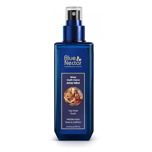 Blue Nectar Niraa Oudh Veera Attar Mist | Bruma de perfume para hombres y mujeres | Oudh Attar de larga duración con rosa y azafrán | Spray de