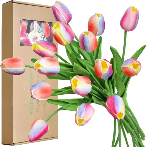 Miniatura 20 de FiveSeasonStuff - Flores artificiales de tulipanes, se sientes reales al tacto, ideales como ramo de boda, decoración del hogar, fiesta, arreglos
