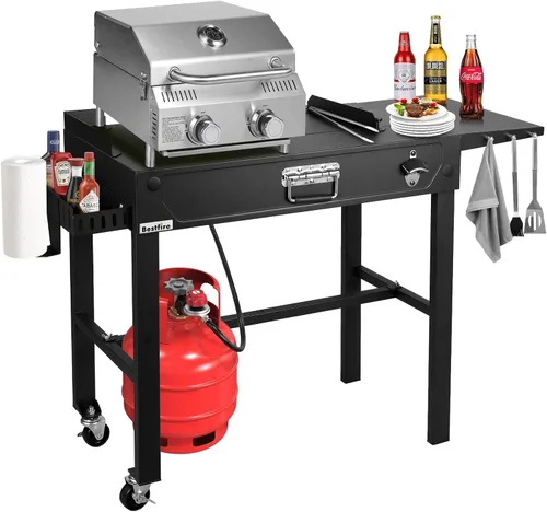 Miniatura 9 de Bestfire - Parrilla de gas propano de mesa, 2 quemadores, 20,000 BTU Parrilla de propano portátil de acero inoxidable con patas para patio al aire