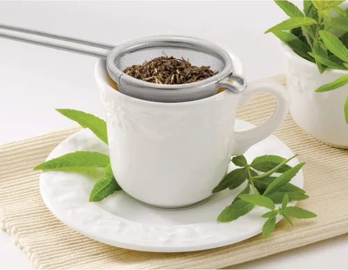 Miniatura 2 de Colador de té HIC amplio con bandeja para goteo incorporada, malla de acero inoxidable 18/8, 2 in, Plateado