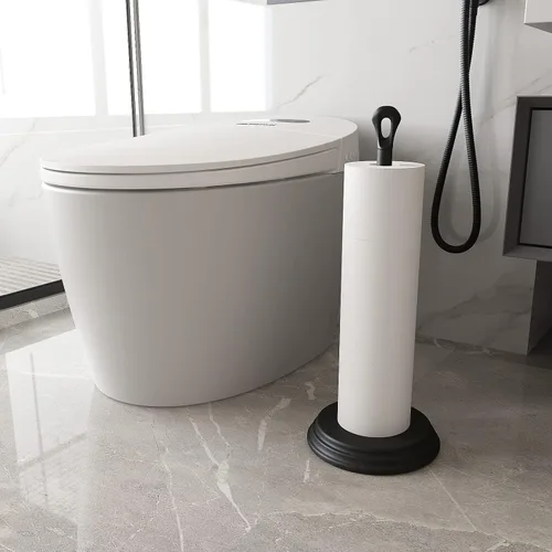 Miniatura 7 de Kasunto Soporte de papel higiénico con soporte de pie resistente a la oxidación, soporte de almacenamiento de papel higiénico de metal para el baño