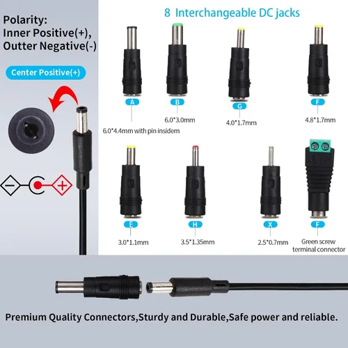 Miniatura 6 de Fuente de alimentación de 9V 1A Adaptador de CA DC 9Volt Adaptador de corriente Cargador 9V Cable de alimentación con 8 Enchufes de CC