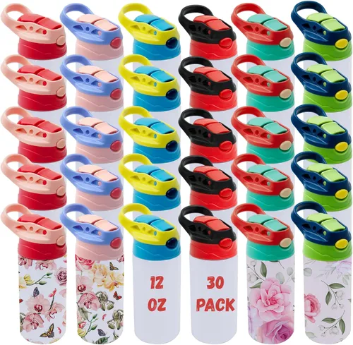 Paquete de 30 vasos de 12 onzas para niños con sublimación de acero inoxidable para niños, botella de agua para la escuela y niños pequeños, a