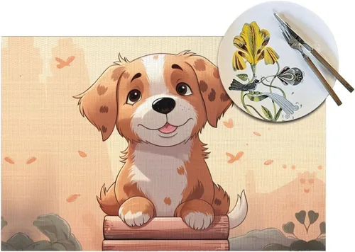 Miniatura 5 de 6 PCS PVC Placemats Set Place Mats Cartoon Dog Non-Slip Weave Place Mats 12" x 18" Farmhouse Table Mat Set for Family Dinners Wedding Parties