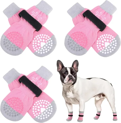 Miniatura 51 de SCENEREAL 6 piezas de calcetines antideslizantes para perros para prevenir lamido de patas para pavimento caliente/frío, calcetines de agarre