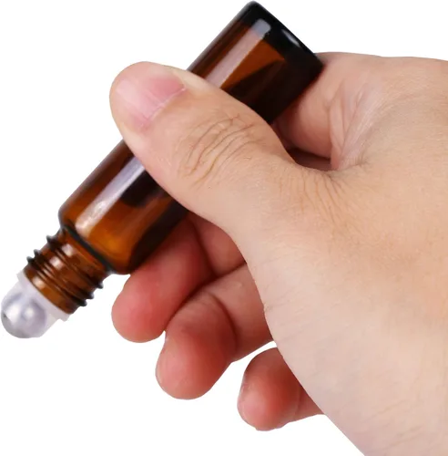 Miniatura 6 de inice 100 botellas de roll-on de 10 ml de vidrio ámbar para aceites esenciales con bolas de rodillo de acero inoxidable y tapa de aleación