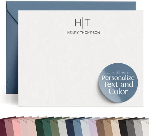 Curio Press Papelería personalizada para mujeres y hombres, tarjetas de agradecimiento planas A2 con tarjetas de notas personalizadas, tarjetas de