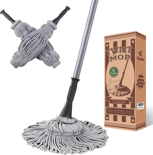 Eyliden Trapeador con 2 cabezales de microfibra reutilizables, trapeador giratorio fácil de escurrir, mango largo de 57.5 pulgadas, mopa húmeda para