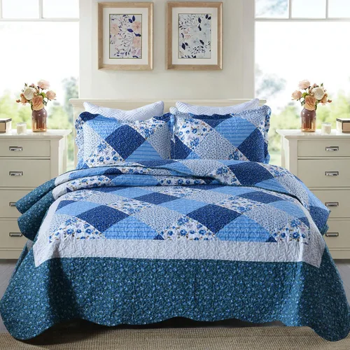 Miniatura 50 de Travan Juego de Edredón de 3 Piezas Tamaño King Colcha Acolchada Ligera Juego de Cubrecama Reversible con Estampado Floral Juego de Ropa de Cama