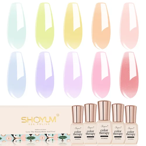 Miniatura 10 de SHOYUM Jelly Nude Juego de Esmaltes de Uñas de Gel, 10 Piezas Kit de Esmalte en Gel Transparente Blanco Lechoso Rosa UV LED Colores Barniz Arte