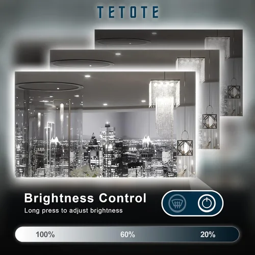 Miniatura 3 de TETOTE - Espejo retroiluminado para baño con luz, botón táctil regulable y función antivaho (horizontal o vertical)