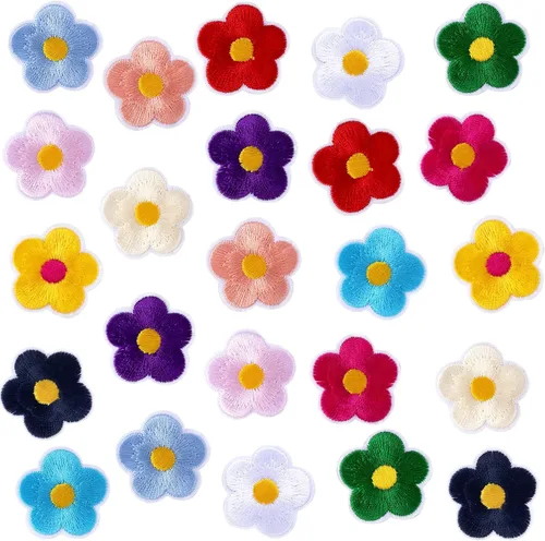 Issly - 24 parches para planchar con flores, bonitos parches bordados de flores coloridas para mujeres y niñas, parches decorativos para coser