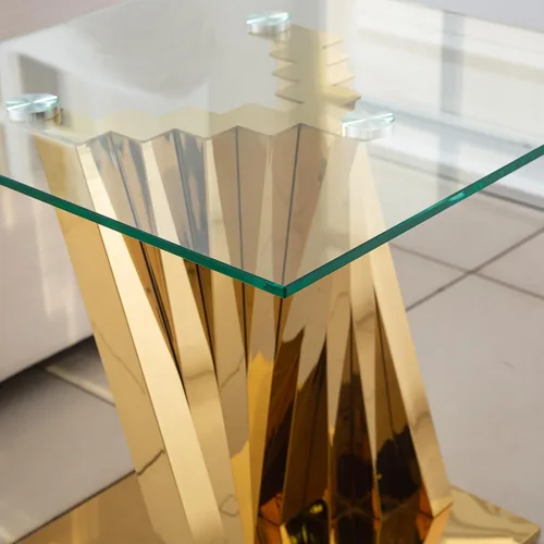 Miniatura 101 de Mesa de centro de cristal de lujo, mesa de centro de sofá de 47 pulgadas con marco de acero inoxidable dorado y parte superior de vidrio negro, mesa