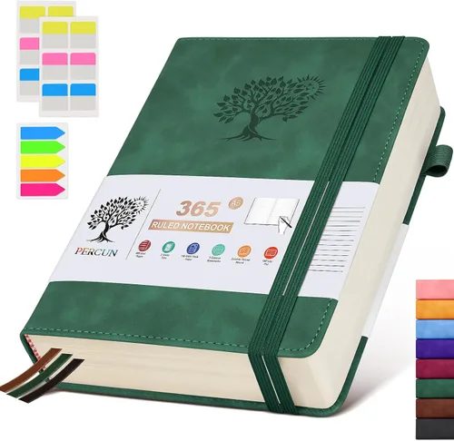 Miniatura 9 de PERCUN Cuaderno de diario rayado B5 – Diarios grandes de cuero de 365 páginas para escritura de mujeres y hombres, cuaderno de tapa dura con páginas